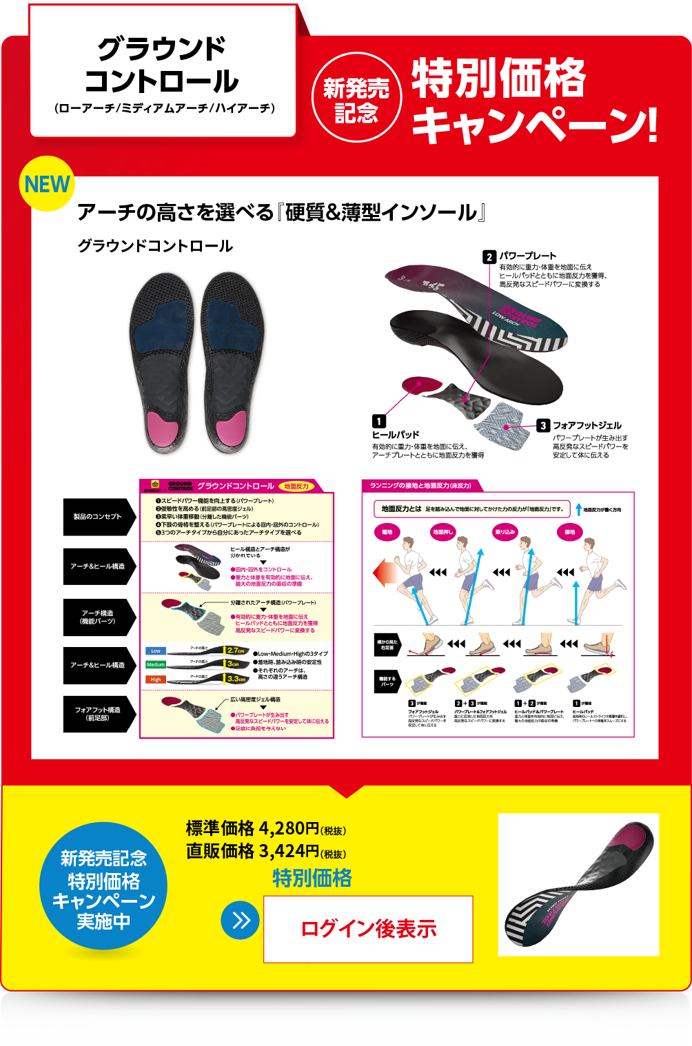 グラウンドコントロール　（ローアーチ/ミディアムアーチ/ハイアーチ）新発売記念　特別価格キャンペーン！